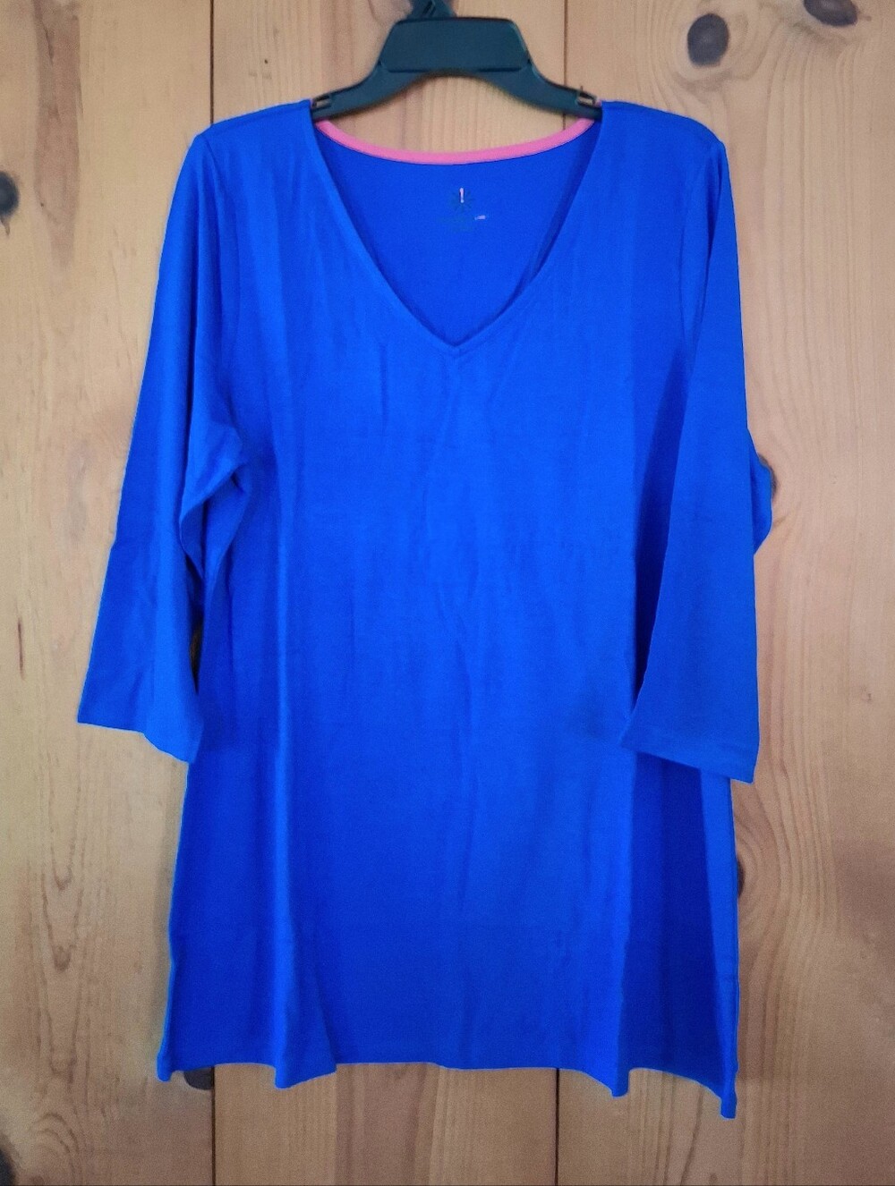 NWOT Isaac Mizrahi Live! V-Neck 3/4 Sleeve Knit Tunic L Lagoon Blue